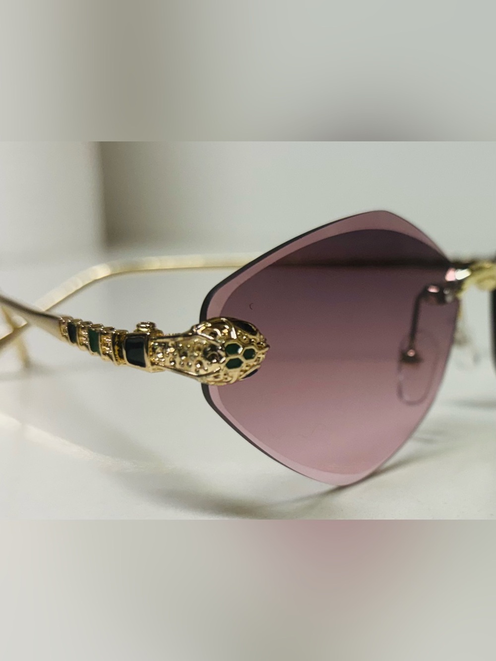 Y2K Rimless Cat Eye Sunglasses Gold Snake Head